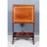 An Edwardian Mahogany Patent Double Sided Magazine Rack, the folding sides inlaid with satinwood