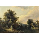 Style of James Stark (1794-1851) - Oil painting - Landscape with a stream, oak panel 10ins x