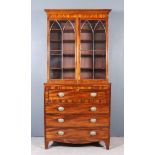 A George III Mahogany Secretaire Bookcase, the upper part with moulded cornice, fitted four