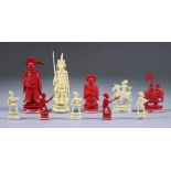 A Chinese "Cantonese" Natural and Red Stained Ivory Chess Set, kings 3.75ins (9.5cm) high, pawns 1.