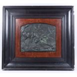 19th Century Continental School - Pair of bronze relief plaques of stag and dog, and dogs