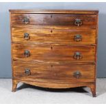 A George III Mahogany Bow Front Chest, with moulded edge to top, fitted four long graduated drawers,