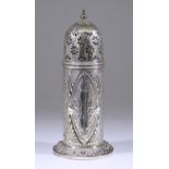 A Late Victorian Silver Cylindrical Sugar Caster, by Walker & Hall, Sheffield 1894, the domed lid