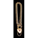 An 18ct Gold Curb Link Bracelet, Modern, with gem set heart clasp, 204mm overall, weight 35.8g