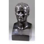 19th Century School - Dark brown patinated bronze - Bust of Napoleon, on square base, 7.75ins