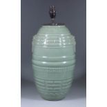 A Chinese Porcelain Celadon "Trigram" Lamp, 20th Century, of barrel shape, 14.5ins (36.8cm) high