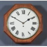 A 20th Century Mahogany Octagonal Cased Dial Wall Clock, the 12ins diameter painted metal dial