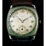 A Gentleman's Stainless Steel Cased Wristwatch, by J. W. Benson, London, the silvered dial with