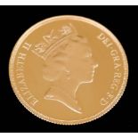 An Elizabeth II 1992 Gold Proof Double Sovereign, No. 67 of edition of 500, in Royal Mint green