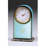 An Early 20th Century Silvery Metal and Turquoise Guilloche Enamel Miniature Timepiece, the 1.
