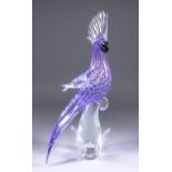 A Murano "Formia" Blue, White and Clear Glass Sculpture - Parrot, 17.75ins high, with label and