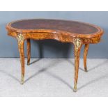 A Good Late Victorian Lady's Figured Walnut and Gilt Brass Mounted Kidney Shaped Writing Table, by
