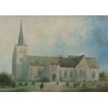 19th Century English School - Watercolour - The exterior south side of Wingham Church, 21.75ins x