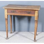 An 18th Century Oak Side Table, with rounded corners, the top crossbanded, fitted one frieze drawer,
