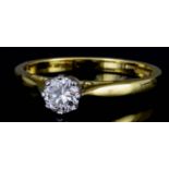 A Solitaire Diamond Ring, Modern, in 18ct gold mount, set with a round brilliant cut diamond,