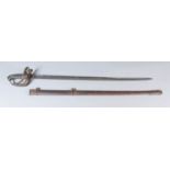 A Victorian Officer's Dress Sword, the 32ins bright steel blade etched with Royal cypher, the "