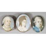 18th Century English School - Three miniature portraits - Lady with decolletage, gentleman wearing a