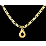 An 18ct Tricoloured Gold Flat Link Necklace, Modern, suspending a small charm, 610mm overall,