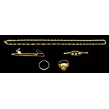 Two 15ct Gold and Pearl Bar Brooches, and Other Jewellery, one bar brooch surmounted with a pearl