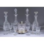 A Pair of English Hobnail Cut Glass Decanters and Stoppers, 19th Century, 12.25ins high, another
