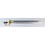 A Good 20th Century Court Sword made in Toledo, 29ins bright steel plain blade, gilt oyster hilt and