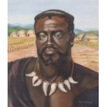 Jean Plumb (20th Century) - Watercolour and gouache - Portrait of King Cetshwayo kaMpande, signed,