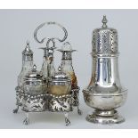 A Late Victorian Silver Five-Division Cruet, and mixed silverware, the cruet of lobed outline by