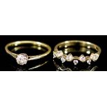 A Diamond Solitaire Ring, Modern, and a Diamond Eight Stone Ring, each in 18ct gold mounts, the