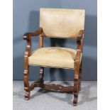 A Continental Walnut Rectangular Backed Armchair of "17th Century Italian" Design, the seat and back