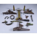 An 18th/19th Century Small Collection of Gun Related Material, including - brass reloading tool with