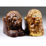 A Treacle Ware Pottery Lion Mask Window Stay, Mid 19th Century, wearing a rather amused