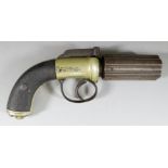 A 19th Century "Pepper Box" Six Barrelled Pistol by Powell, with 3ins case hardened revolving