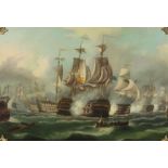 19th Century English School - Oil painting - Marine battle scene with men of war - Thought to depict