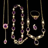 An Amethyst and Seed Pearl Necklace, Modern, and Other Jewellery, the necklace in 9ct gold mount,