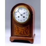 An Early 20th Century Mahogany Cased Mantel Clock, the 4.25ins diameter white enamel dial with