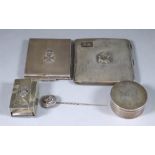 A Collection of Military Silver, comprising - a lady's compact, Birmingham 1939, 2.75ins x 2.