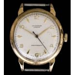 A J. W. Benson Wristwatch, Mid 20th Century, 9ct Gold Cased, the champagne dial with Arabic and