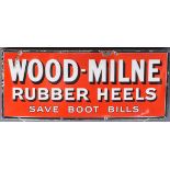 A "Wood-Milne Rubber Heels" Enamel Advertising Sign, Early 20th Century, in red, white and black,