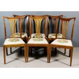 A Set of Six Edwardian Mahogany Highback Occasional Chairs, inlaid with stringings, with shaped