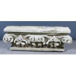An English Limestone Architectural Capital, the central frieze deeply carved with acanthus leaf,