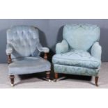 An Edwardian Square Back Easy Chair and a Victorian Mahogany Open Arm Easy Chair, the Edwardian
