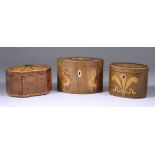 A Mahogany Oval Tea Caddy of "George III" Design and Two Other Tea Caddies, the oval caddy of