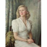 Faith K. Sage (20th Century) - Oil painting - Three-quarter length seated portrait of Rosemary