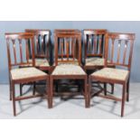 A Set of Six Edwardian Mahogany Dining Chairs, the crest rails inlaid with satinwood bandings and