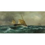 Henry E. Tozer (1864-1938) - Oil painting - Fishing boat in rough sea with ship and boat to