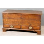 An 18th Century Oak Mule Chest, with plain top, fitted two drawers to base inlaid with