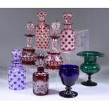 A Collection of Primarily English Coloured Glass, 19th Century, including - a pair of red flashed