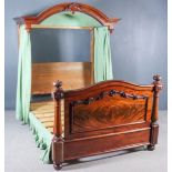 A Victorian 5ft Mahogany Half Tester Bedstead, the arched and moulded canopy carved with