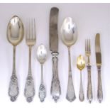 A German Silvery Metal Table Service for Six Place Settings, by Leonhardt & Fiegel of Berlin, the