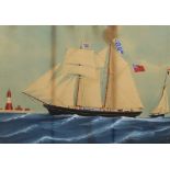 Late 19th Century English School - Gouache - Marine portrait of a two-masted sailing ship in full